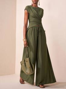 Zivah Kỳ nghỉ giải trí mùa xuân và mùa hè mới 2025, dã ngoại hàng ngày, trang phục đa năng, thanh lịch, du lịch du thuyền, bên bờ biển, bãi biển, kỳ nghỉ, tắm nắng, phong cách trực tuyến phổ biến, cổ tròn nhỏ, gấu áo chồng lên nhau, không rõ ràng - xanh quân đội - Xem 5