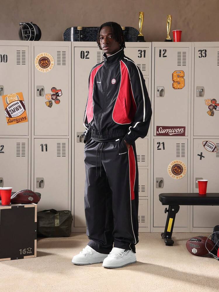 Wide Leg Track Pants With Contrast Panels