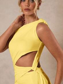 Glamine 黄色不对称镂空褶饰连衣裙，约会夜服装，女士夏季连衣裙，派对连衣裙 - 黃色 - 查看 5