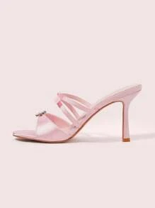 CUCCOO DOLLMOD 女士缎面面料水钻蝴蝶结装饰优雅仙女风格时尚圆头高跟凉鞋，粉色 - 粉色 - 查看 3