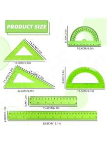 SHEIN Basic living 6 件套尺子套装（带量角器和直尺）、30 厘米学校办公室测量工具套件、5 色数学几何套装（适合学生）、返校用品、适合教室和办公室使用的绘图尺