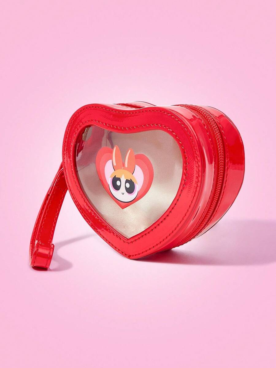 THE POWERPUFF GIRLS X SHEIN 花朵图案时尚便携手持可爱大容量零钱包 - 紅色 - 查看 1