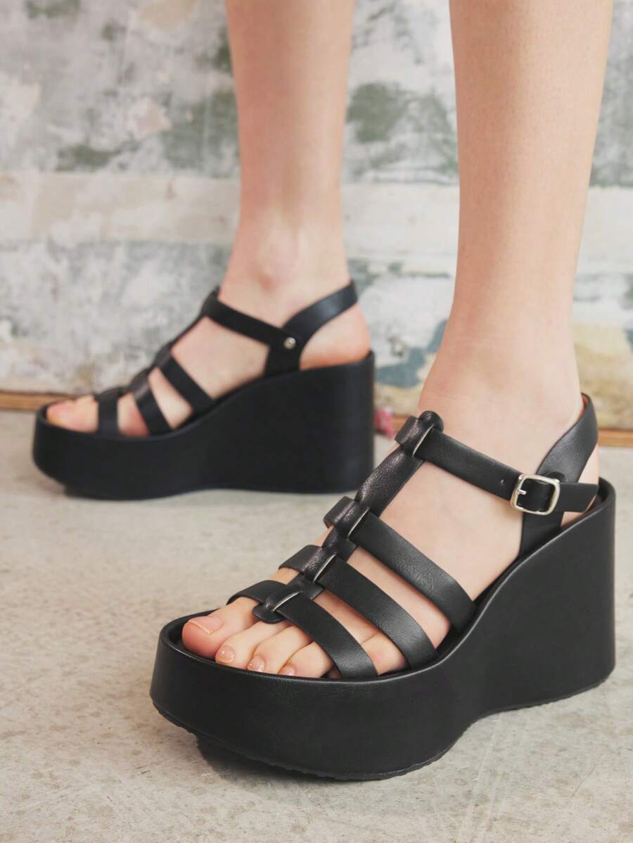 Sugerpunk 女式黑色厚底坡跟休闲凉鞋 - 黑色 - 查看 1