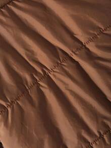 SHEIN Sparklyn Girls' Casual Minimalist Stand Collar Long Sleeve Short Loose Solid Color Fleece Padded Padded Coat, Autumn/Winter, Coffee Color Fall