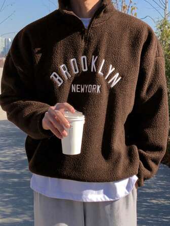 DAZY Men's Autumn Letter Embroidery Pullover Sweatshirt, Back To School