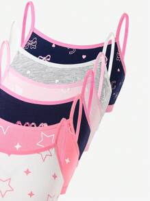 6 件套青少年女孩豹纹、心形、蝴蝶结、星星棉质吊带背心上衣女童背心多件装返校时尚 - 彩色 - 查看 5