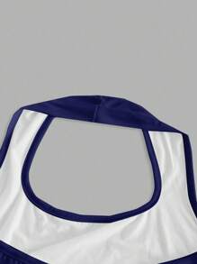 SHEIN EZwear 女士休闲海星、花朵和贝壳图案海军蓝紧身露背背心，适合夏季 - 彩色 - 查看 7