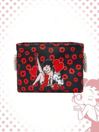 Betty Boop | ROMWE Cesto/canasta de ropa sucia de gran capacidad con diseño de labios y dibujos animados