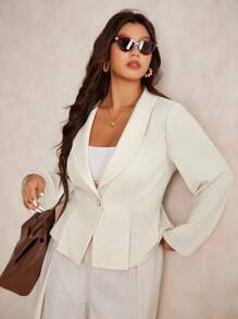Elaquor Plus Size Elegant Minimalist Urban Chic Commuter Solid Color Fitted Women's Blazer Jacket, Apricot In Fall/Winter - Apricot - View 7