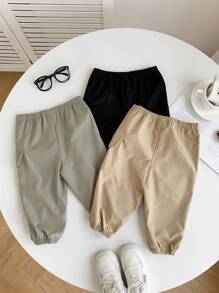 SHEIN Leap Crew 3pcs Baby Boy Casual Loose Fit Elastic Waist Cargo Pants, Suitable For Spring Autumn For Everyday Wear, Home, School - Multicolor - View 4
