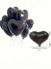 20pcs 18" Foil Heart Shaped Balloons For Wedding, Birthday, Proposal Party Decor,Christmas - Black - View 6