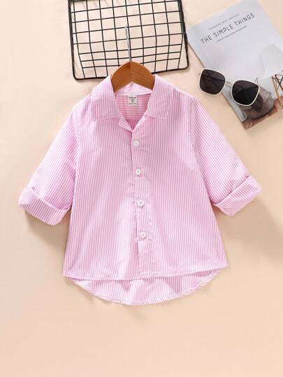 Elladie kids 1 件（4-7 岁）女童春夏条纹长袖领衬衫，适合休闲、户外、度假穿着