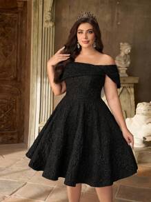 Aureia 加大码优雅奢华黑色露肩大蝴蝶结提花面料系带长裙礼服