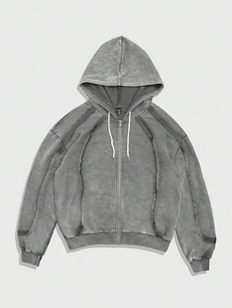 Grunge Punk Herren einfarbiger Reißverschluss-Zugkordel Lässig Langarm Sweatshirt