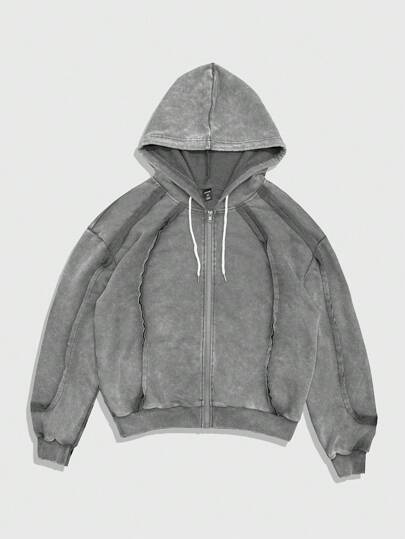 Grunge Punk بلوزة رياضية رجالية بسحاب وسحاب للخصر بأكمام طويلة وبلون أحادي