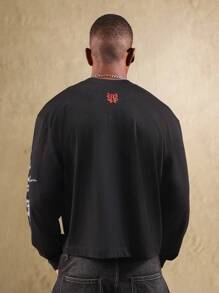 SUMWON Alternativ Gothic Streetwear Langarm T-Shirt in Oversized Passform mit Totenkopf Grafik-Muster, Winter Festival Konzert Punk Rock Stil