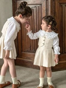 LMoss Kids Set da 2 pezzi per bambine: camicia in colore unito e minigonna casual