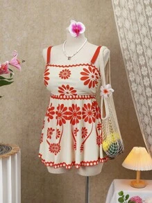 SHEIN Swim Curve Plus Size 2pcs/Set Tankini, Colorful Graphic Print Minimalist Halter Top Swimwear For Women, Suitable For Daily Wear, Beach Vacation For Summer - Multicolor - View 6