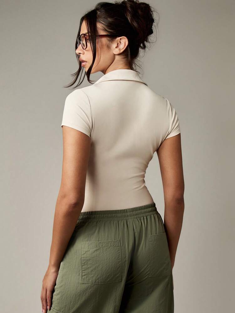 MISSGUIDED Collared Short Sleeve Fitted Bodysuit With Buttons