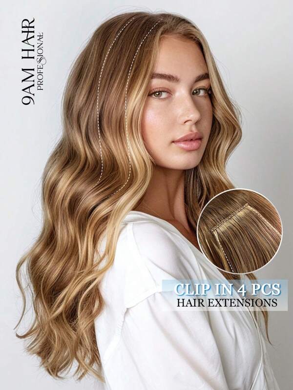 9AM Hair Clip-In Haarverlängerungen 4 Stücke mit 8 Clips, gerade, 100% echtes Menschenhaar, Farbe P4/27# mittelbraun mit Honigblond-Highlights, 30-45 cm, doppeltes Einschlagband, unsichtbare Clips, Remy-Echthaarverlängerungen für Frauen und Mädchen, geeignet für Alltag, Sport, Urlaub, Reise, Festival, Abschlussball, Outdoor, Cosplay, Schule, Strand, Hochzeit, Camping, Urlaub, Sommer-Looks, eleganten und lässigen Y2K