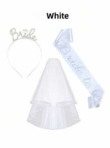 3pcs/Set European And American Bridal Shower Party Bride-To-Be Crown Headband, Shoulder Strap And Veil Set, Wedding Photo Prop(Black/White) - Multicolor - View 10