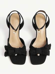 CUCCOO CHICEST 女士优雅蝴蝶结珍珠流苏绑带方头粗跟中跟凉鞋，适合正式场合、派对、约会、哥特风、黑色面料、高跟鞋、鸡尾酒会、酒吧、万圣节、圣诞节、感恩节、生日、情人节 - 黑色 - 查看 8