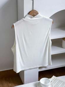 Comfortcana Plus Size Solid Color Self-Heating Ribbed Turtleneck Casual All-Match Vest White Sleeveless Top White Crop Top High Neck Top White Ribbed Top Sleeveless Turtleneck