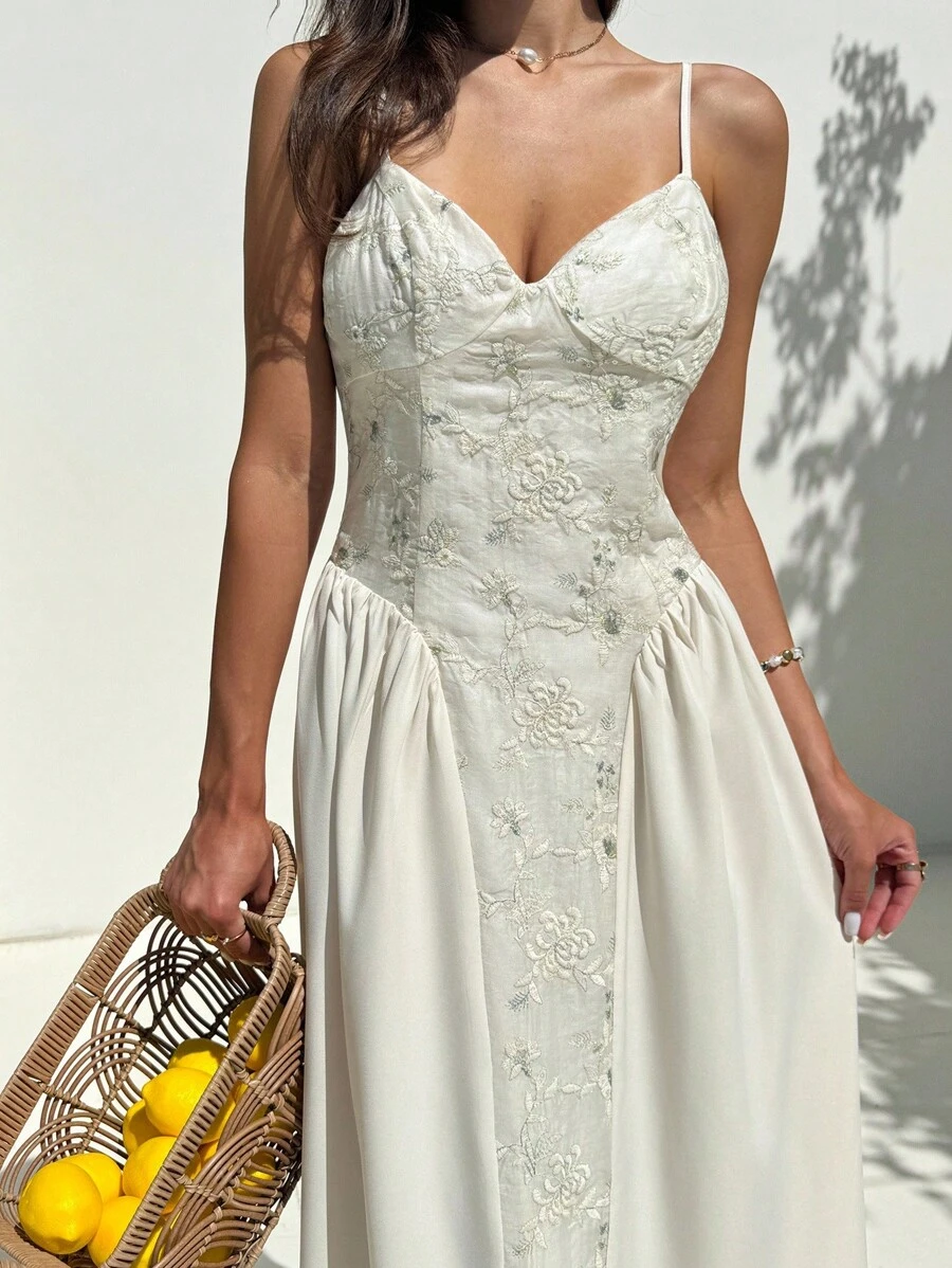 Aloruh Apricot Patchwork A-Line Dress, Suitable For Party, Ball, Vacation - Apricot - View 1