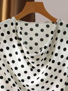 Franclia Donna in stile casual elegante per ufficio, top a canottiera con lacci e pois bianchi e neri, top smanicato a pois, top avvolgente a pois tutto bianco