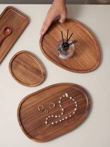 1pc Walnut Tray, Multifunctional Asymmetrical Oval Shape Wooden Tray, Dinner Tray,Necklaces,Ring Dish, Key Bowl,Decorative Plate,Jewelry Trays For Women. For Kitchen, Dining Room, Bedroom, Christmas Gifts - Brown - View 7