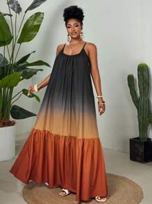 Maweii 2025 Plus Size Women Elegant Daily Outgoing Fashion Colorblock Floral Print Woven Fabric High-End Versatile Vacation Slip Dress