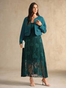Flouryn Giacca cardigan elegante da donna taglia comoda, collo rotondo, tinta unita - Verde Scuro - Visualizzare 1