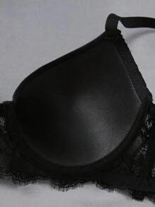 SHEIN 1件蕾丝拼接性感聚拢浪漫无钢圈文胸，适合小胸女性，蕾丝聚拢文胸，半罩杯文胸，内衣文胸 - 彩色 - 查看 3