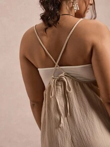 Freevana Tuta casual estiva tinta unita di grandi dimensioni con tasche doppie e texture