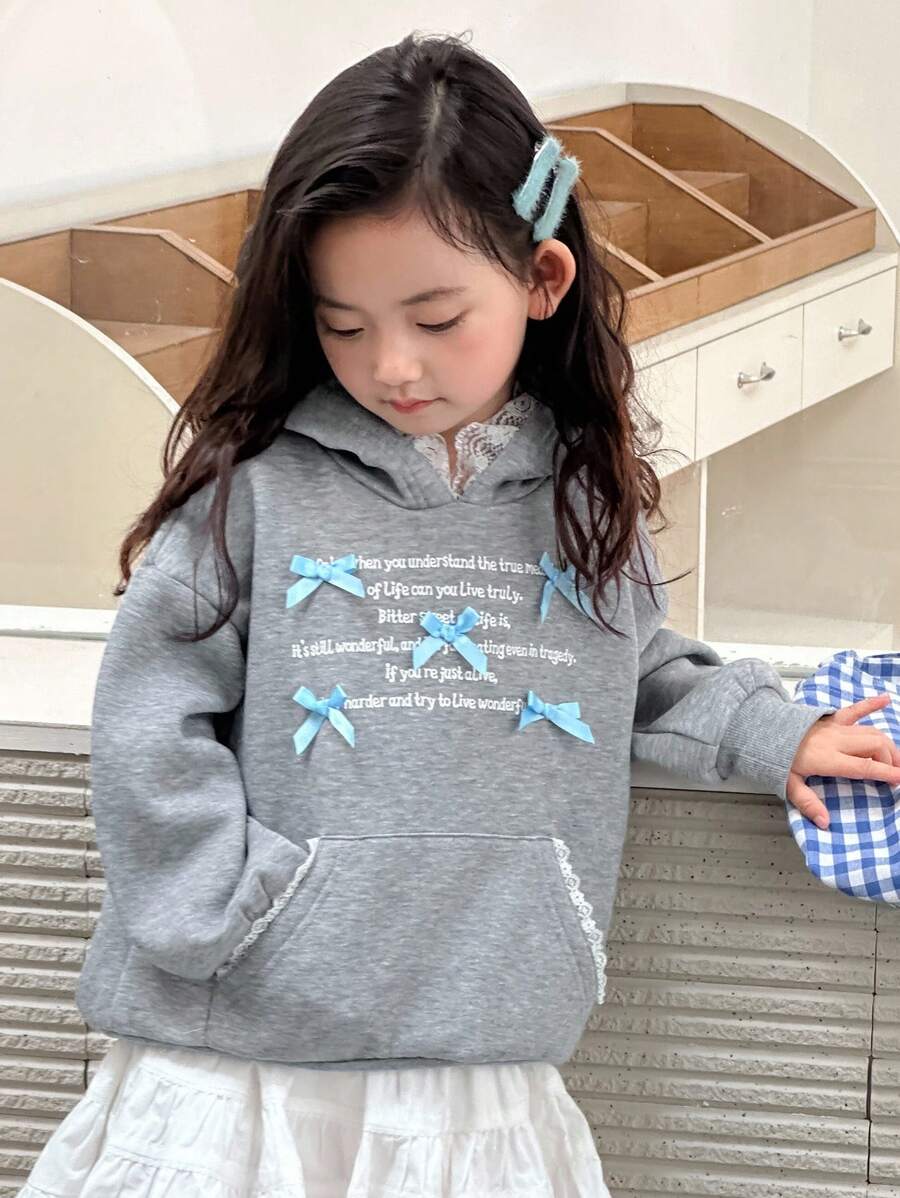 女童针织羊毛连帽卫衣秋冬款 - 灰色 - 查看 1