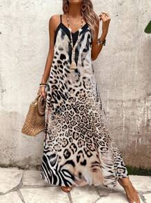 EMERY ROSE Women Leopard Print Sleeveless Dress, Casual Vacation Dress Maxi Vacation Beach Outfit - Multicolor - View 6