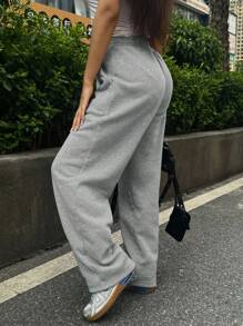 INAWLY Women's Solid Color Drawstring Pocket Casual Gray Baggy Wide Leg Sweatpants Fall Clothing Graduation,Back To School Outfits,Graduation,Teacher Outfits For Women,Back To School - Light Grey - View 4