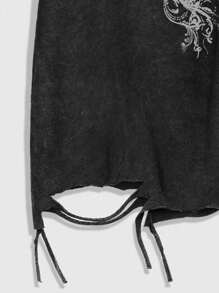 ROMWE MEN Goth Men's Casual Loose Fit Round Neck Cross Print Short Sleeve T-Shirt, Fashionable, 2000s Style - Black - View 5