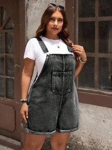 EMERY ROSE Quần yếm yếm cổ điển giặt thường ngày cỡ lớn cho kỳ nghỉ - Màu xám đen - Xem 5