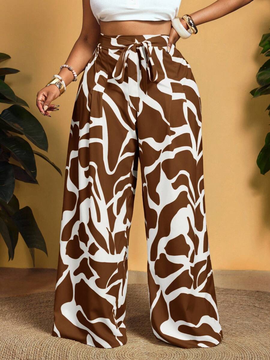 Slaydiva Plus Size Fashion Casual All-Over Print Drawstring Waist Loose Pants,Fall Clothes For Women