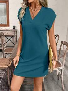 EMERY ROSE Plus Size Casual Solid Color Short Sleeve Dress