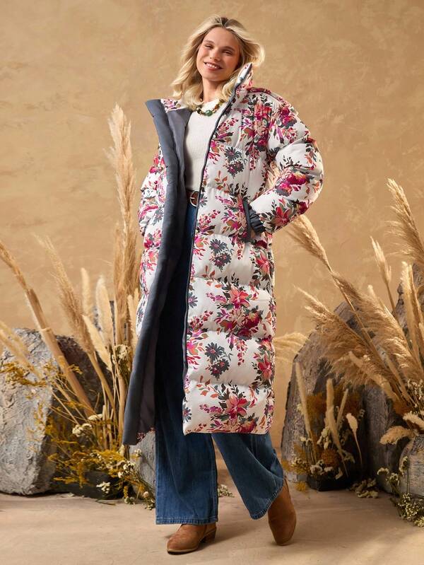 Bóhologie Women Multicolor Floral Printed Good Quality Long Elegant Winter Coat