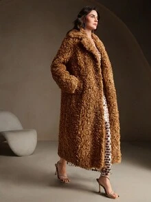 Anewsta Oversized Faux Fur Coat, High-End Elegant Design - Brown - View 5