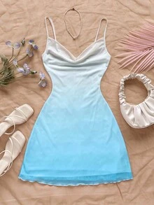 Soleia Váy ngắn cổ xếp ly dây mảnh màu gradient dành cho nữ, phù hợp đi biển, phong cách miền Tây, lễ hội âm nhạc, trang phục nghỉ hè, phong cách Bohemian - Nhiều màu - Xem 6