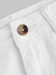 SHEIN MOD Váy denim bodycon mini dáng rộng đơn giản màu trơn có túi nắp mùa hè cỡ lớn - trắng - Xem 4