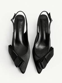 CUCCOO CHICEST 女士尖头小猫跟高跟鞋，蝴蝶结装饰，优雅甜美浪漫百搭时尚舒适鞋，适合哥特式、经典黑色、正式场合、派对、工作场所、婚礼、节日 - 黑色 - 查看 1