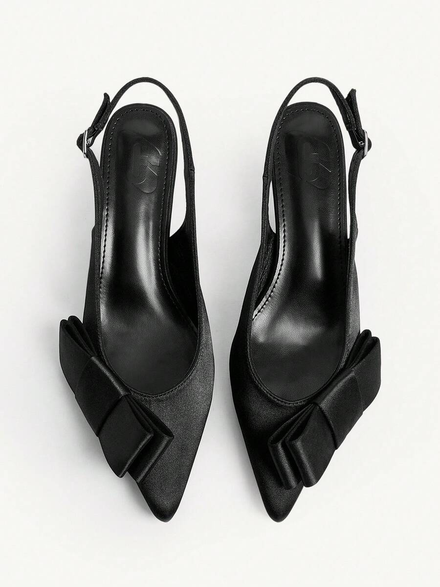 CUCCOO CHICEST 女士尖头小猫跟高跟鞋，蝴蝶结装饰，优雅甜美浪漫百搭时尚舒适鞋，适合哥特式、经典黑色、正式场合、派对、工作场所、婚礼、节日 - 黑色 - 查看 1