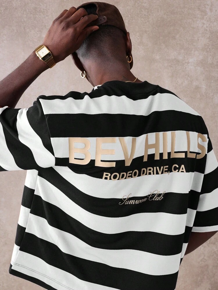 Striped Tee With Beverly Hills Statement Print