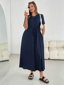 SHEIN Essnce Robe d'été pour femmes grandes tailles, robe à manches courtes, robe noire, vêtements décontractés pour femmes, robes d'été pour femmes, robe de vacances