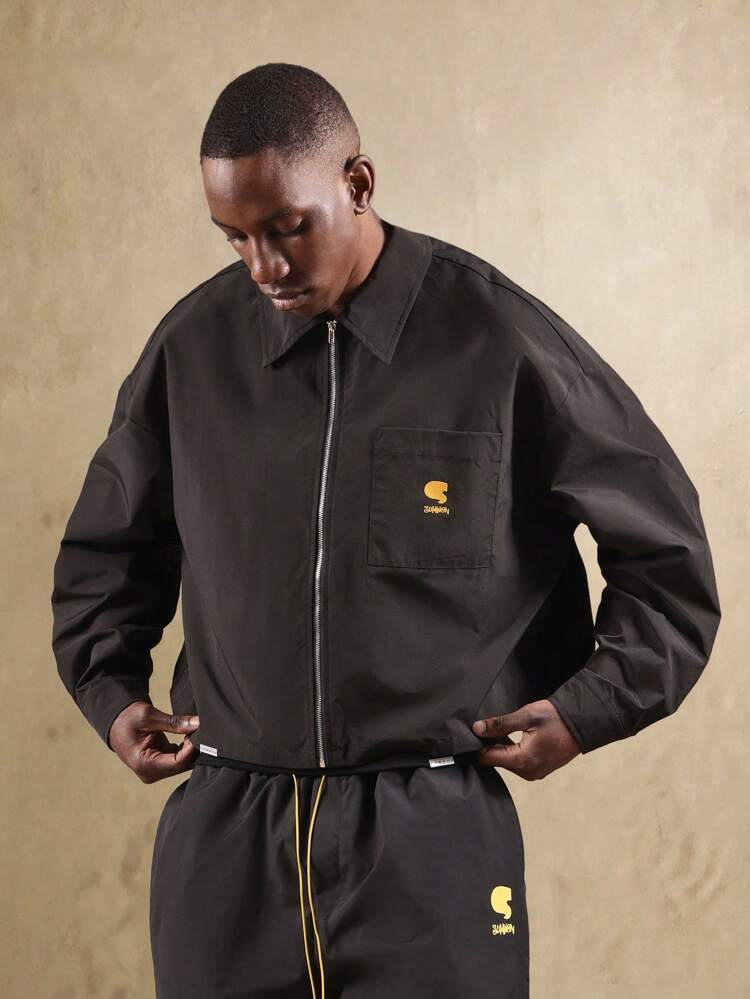 Zip Through Work Shirt With Chest Pocket And Collar